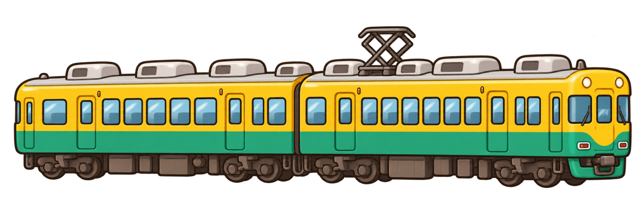 黄色と緑の電車のイラスト